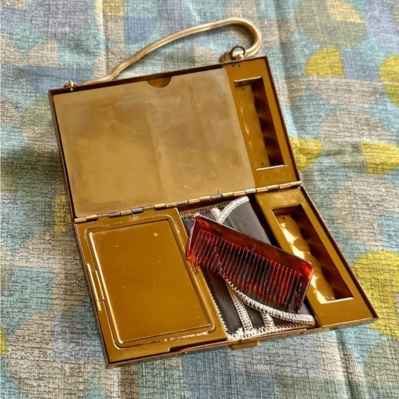 Vintage 1950s Evening Bag Mother of Pearl Minaudiere Deco Small Formal Clutch